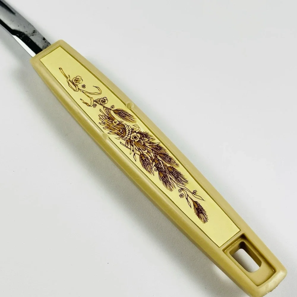 VTG Wide Slotted Spatula‎ By KOCO Japan Black Nylon Wheat Floral Graphics